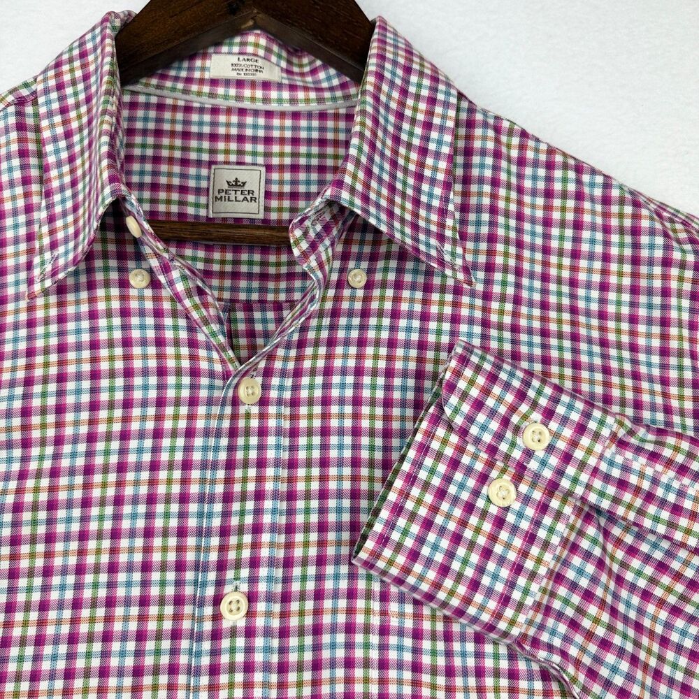 Peter Millar Men's Large Multicolor Plaid Cotton Button Down Shirt